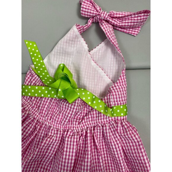 Rare Editions Pink Halter Kids Dress size 2T Gingham Plaid Floral Barbie Pinup - Picture 8 of 8